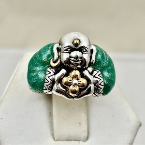 BARBARA BIXBY Sterling, 18K, Enamel BUDDA Ring - Size 6.25